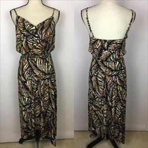 Veronica M Slip Dress Sz S Womans Black Cowl Neck Smocked Waist Asymmetrical Hem